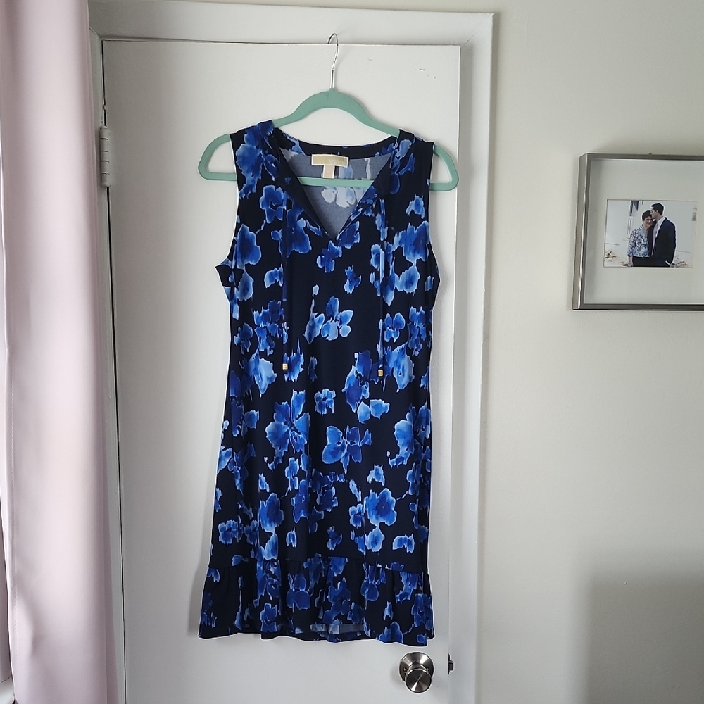 Blue and Black Sleeveless V-Neck Mini Sundress